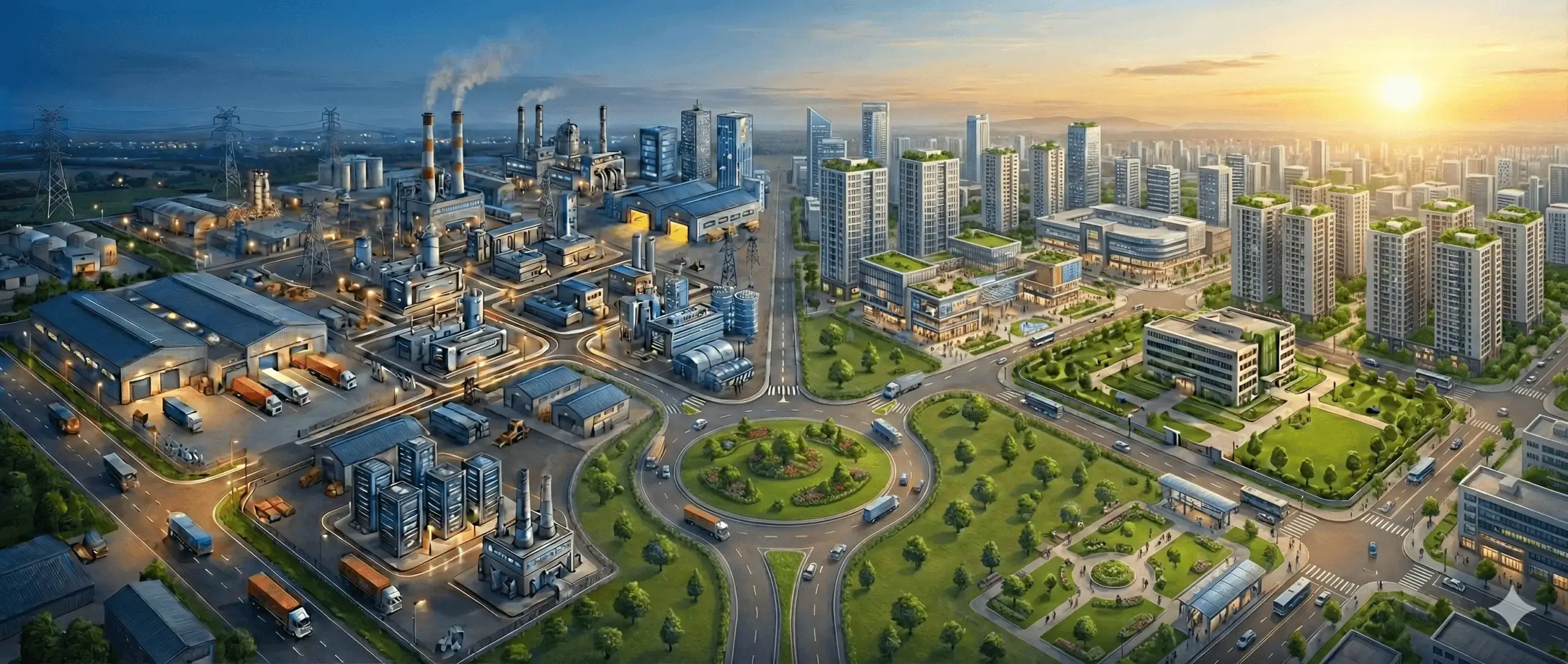 A side-by-side visual comparison of developed MIDC vs Non-MIDC land for industrial projects in Maharashtra.
