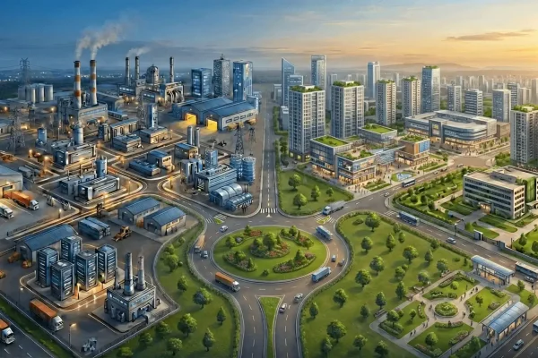 A side-by-side visual comparison of developed MIDC vs Non-MIDC land for industrial projects in Maharashtra.